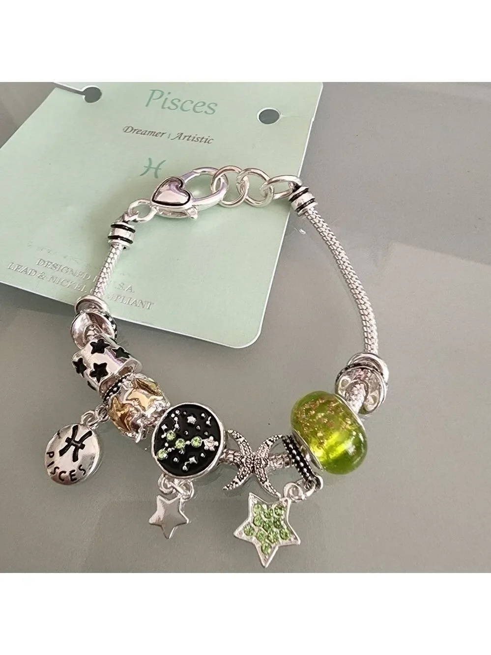 NEW Pisces Zodiac Sign Snake Chain Charm Beads Bracelet